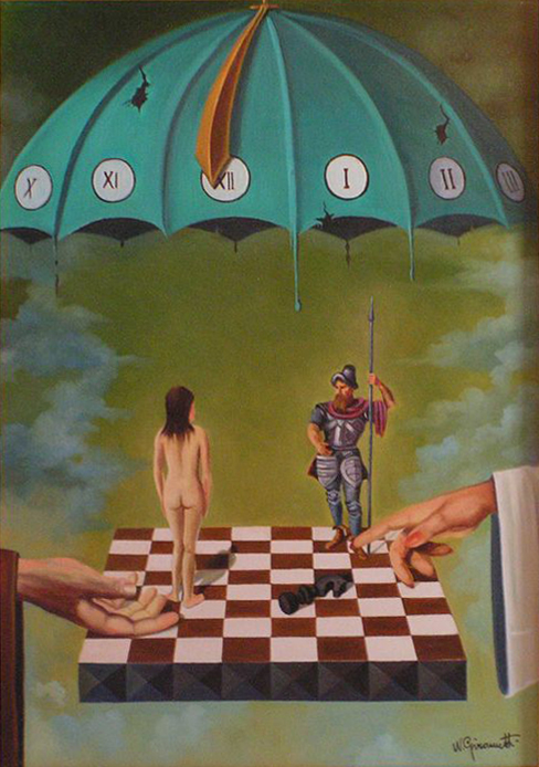 William Girometti (1924-1998), "Partita impegnativa", 1972. Olio su tela, 50×70 cm. Collezione privata (attraverso Wikimedia Commons [Public domain])