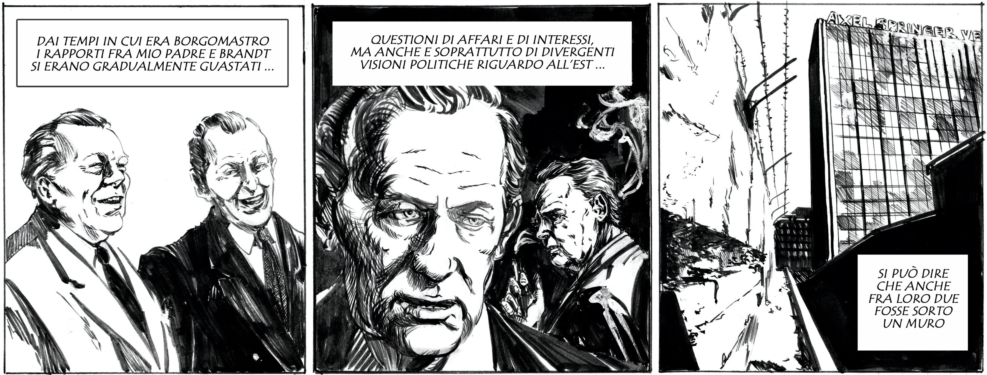 L'evoluzione del rapporto fra Willy Brandt e Axel Springer. Disegno di Giulia Giaccaglia ©