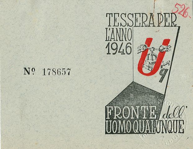 Tessera n. 178657 del partito «Fronte dell’Uomo Qualunque», 1946