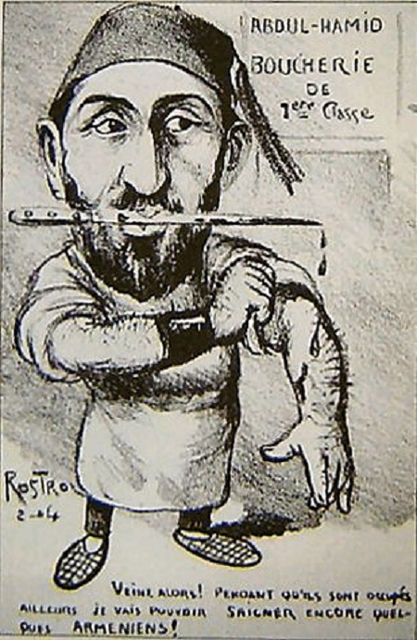 Rostro? (?-?), "Caricatura di Abdul Hamid II", s.d. Matita su carta, 14×9 cm. S.l., s.c. (attraverso Wikimedia Commons [Public domain])
