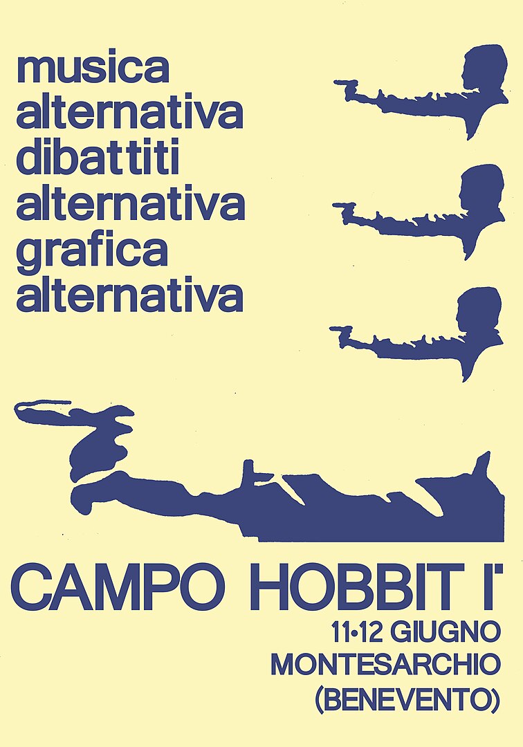 "Manifesto della manifestazione "Campo Hobbit I" svoltasi l'11 e il 12 giugno 1977 a Montesarchio (BN).Foto di Ferdinando Parisella" by Lórien via Wikimedia Commons (Public Domain) "Manifesto della manifestazione "Campo Hobbit I" svoltasi l'11 e il 12 giugno 1977 a Montesarchio (BN).Foto di Ferdinando Parisella" by Lórien via Wikimedia Commons (Public Domain)