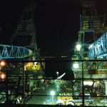 La nave officina semisommergibile "Micoperi 7000" durante le fasi di allestimento in banchina. 1987