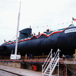 Il sommergibile "Gianfranco Gazzana Priaroggia" della Marina Militare sullo scalo prima del varo. 26 giugno 1993